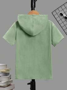 SHEIN Tween Boy Letter Embossed Knit Crew Neck Short Sleeve Casual T-Shirt,Kids - Mint Green - View 2