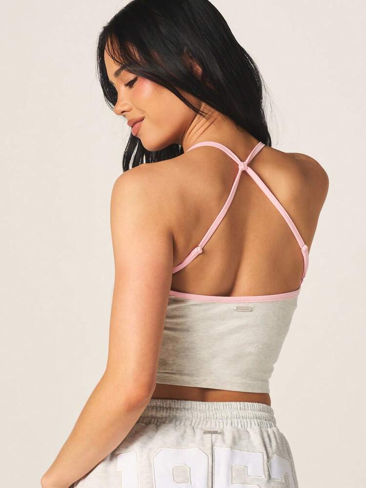 Missguided x Playboy Women Halterneck Tank Top With Bunny Graphic Print And Crisscross Back Straps Casual Summer Fashion