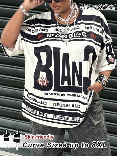 SHEIN CURVE+ Plus Size Women's Printed T-Shirt, Pattern T-Shirt, Fashion T-Shirt, Summer Tops