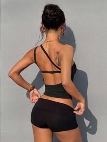 Dewbera 女士时尚性感优雅露背紧身瑜伽运动背心，夏季 - 黑色 - 查看 2