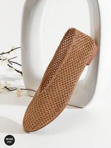 SHUZIA Ladies Wide-Fit Elegant Tahair Woven Ballet Flats - Beige - View 9