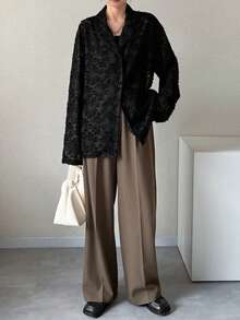 FRIFUL Women's Casual Commuting Solid Color Cutout Blazer Western Outfits For Women - Black - View 3
