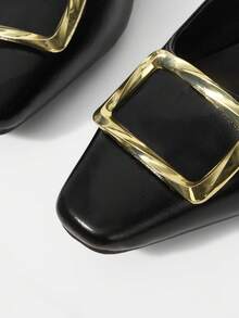 Mnmlis Zapatos de moda de tacón bajo con correa trasera, punta abierta y piel suave, minimalistas, versátiles y cómodos, de tacón alto elegante en color negro, para mujer, de primavera/verano - Negro - Ver 3