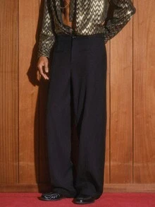 AKNOTIC Business Casual 男士休闲纯黑色长裤，男友礼物，适合约会、聚会、通勤、居家穿着，百搭新款，宽松版型，舒适日常穿着 - 黑色 - 查看 4