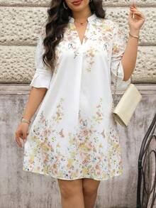 Reflora Abito elegante da vacanza con scollo a V e stampa floreale, taglie comode per donne - Multicolore - Visualizzare 3