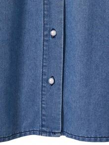 GlowEve 女士休闲花卉刺绣前扣无袖牛仔连衣裙 - 藍色 - 查看 3