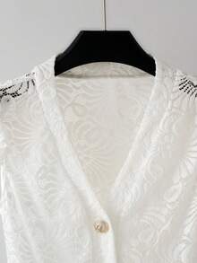 GlowEve Women's Fashion V-Neck Sleeveless Hollow Lace Fabric Metal Buckle Decor Elegant Versatile Tank Top, Spring/Summer - White - View 4