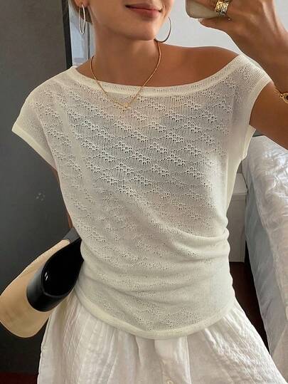 DAZY Striped Off-Shoulder Ruched Bodycon Short Sleeve T-Shirt For Women