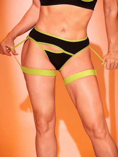 Menodora SHEIN Sport 女士休闲运动撞色滚边三角裤，带腿带