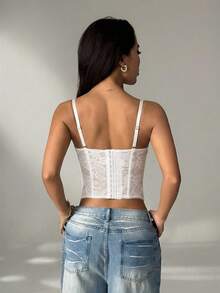SHEIN PETITE Lace Sheer Camisole Top, Party, Date, Commute, Cute Bralette, Club Corset Strapless Summer Tops, For Women, Autumn/Winter Undershirt ,Petite Women - White - View 2