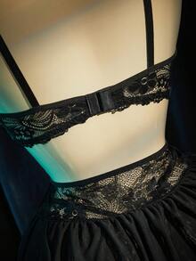 SpicyHot 3pcs Black Lace & Mesh Splice Lingerie Set, Extremely Sexy - Black - View 5