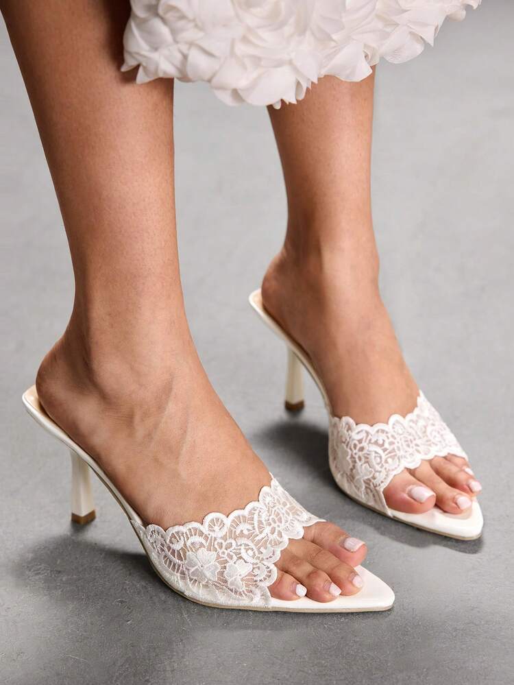 CUCCOO SZL Women's Pointed Toe Elegant High Heel Slide Sandals Spring Shoes Prom Heels
