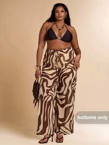 SHEIN BAE Quần dài nữ cỡ lớn màu xanh đính sequin thanh lịch, phong cách miền Tây, cao bồi, đồng quê, lễ Phục sinh, quần short, mùa hè, quần dài nữ, quần tây nữ, váy cỡ lớn, quần dài đi biển, quần ống rộng cạp thấp in họa tiết da báo mới dành cho nữ, quần áo đi biển phong cách boho cho nữ. - Nhiều màu - Xem 5