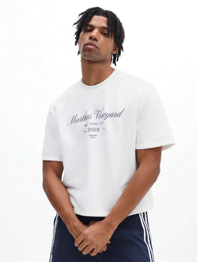 Maglietta casual da uomo a maniche corte con scollo a equipaggio, vestibilità regular, con stampa grafica, stile vintage, con logo Martha Vineyard NYC