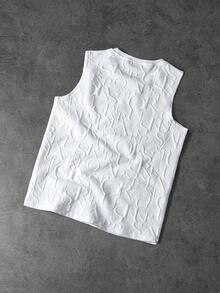 PAVTROS 男士夏季字母压花圆领休闲百搭背心 男士白色图案背心 男士图案背心 - 白色 - 查看 4