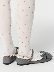 ROMWE Kawaii Women's Fashionable & Sweet Lace Trim Bow Decor Flats For Christmas Y2K 2000s Style - grey lace - View 2