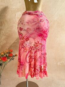 Soleia 全新针织花卉荷叶边长款 A 字裙 - 彩色 - 查看 5