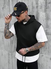 SLATEMANN 男士纯色休闲百搭连帽背心 - 黑色 - 查看 5