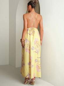 MaterniChic 孕妇碎花露背吊带连衣裙 - 黃色 - 查看 2