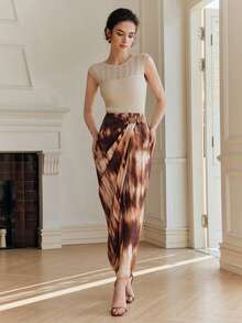 Anewsta 女士休闲扎染裹身裙，夏季 - 棕色 - 查看 2