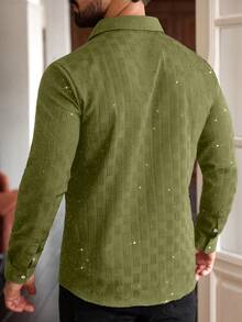 Manfinity Homme Plus Size Men's Long Sleeve Collared Button-Up Shirt - Army Green - View 2