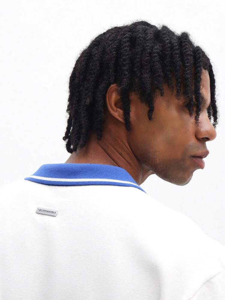 Camisa polo de punto de ajuste regular para hombres con cuello azul contrastante y gráficos con texto, manga corta, casual de verano