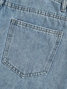 SHEIN 时尚休闲铆钉女式直筒牛仔短裤 - 淺色水洗藍 - 查看 4