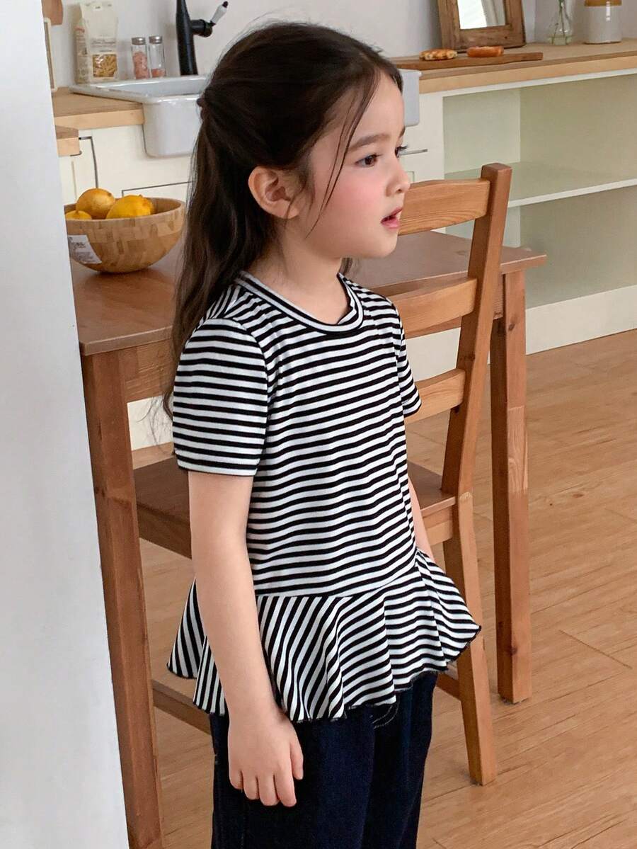 Hapijoa 女童条纹圆领套头T恤,女童秋季夏季服装 - 黑與白 - 查看 1