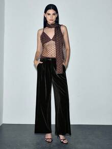Lumivelle Petite Pantalones de terciopelo elegantes para salir de noche - Negro - Ver 4