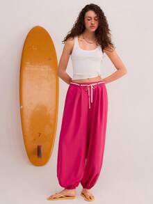 Athîral 女士休闲宽松系带灯笼裤 - 粉色 - 查看 5
