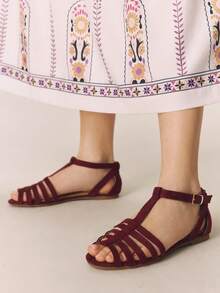 Styleloop Sandalias planas para mujer - Burdeos - Ver 4