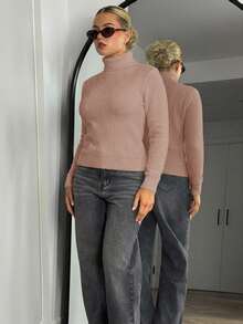 Bethéva 秋冬季高领加厚保暖内衬长袖修身套头衫 - 杏色 - 查看 5