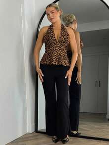 Bethéva Halter Deep V-Neck Cinched Waist A-Line Backless Vintage Style Tank Top - Multicolor - View 6
