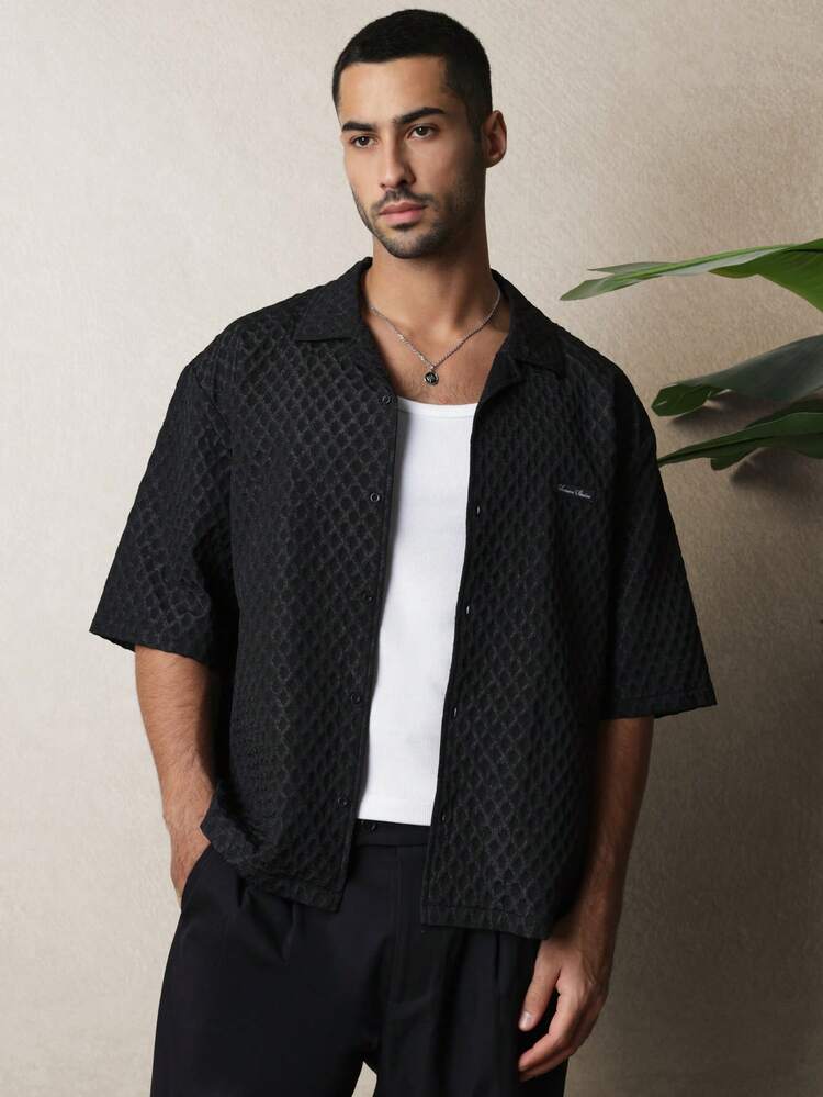 Koszula z teksturowanym kołnierzykiem typu boxy