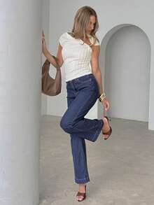 Siren Gaze 女士纯色不对称领口上衣，时尚基础款必备短款优雅休闲别致不对称露肩露肩上衣，修身性感露肩白色上衣，女士嘉年华服装 - 白色 - 查看 9