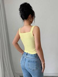 Elenzga 2025 Spring & Summer New Fashion Casual Slim Fit V-Neck Sling Tank Top - Yellow - View 3