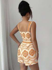 Rafferiza Orange Dopamine Floral Digital Print Jumpsuit, Fashionable & Versatile For Vacation Vacation Dress - Orange - View 3
