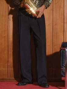AKNOTIC Business Casual 男士休闲纯黑色长裤，男友礼物，适合约会、聚会、通勤、居家穿着，百搭新款，宽松版型，舒适日常穿着 - 黑色 - 查看 2