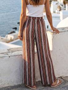 EMERY ROSE Women's Elastic Waist Striped Wide Leg Loose Casual Pants - Multicolor - View 2