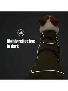 Waterproof & Windproof Dog Jacket With Thermal Lined And Reflective Strips, Suitable For Medium To Large Dogs, Winter - Black - View 4