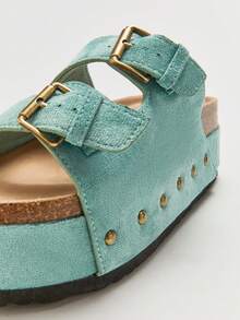 Solezae Open Toe Double Buckle Flatform Sliders Summer Shoes Spring Shoes Spring Break Easter Vacation Shoes Casual Shoes Beach Shoes Mother's Day Present - Mint Green - View 6