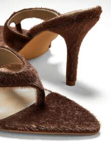 SHUZIA Women's Sexy Thong Strap Slip-On Heeled Sandals - Chocolate Brown - View 7