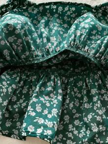 SHEIN LMoss Kids Váy ngắn cạp chun họa tiết hoa dễ thương cho bé gái, thích hợp cho mùa hè. - màu xanh lá - Xem 3