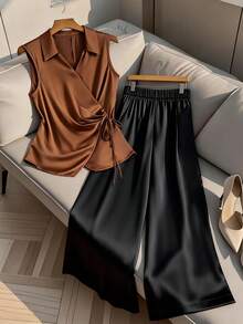 GlowEve CURVE Conjunto de 2 piezas talla grande para mujer, camisa casual + pantalón holgado, atuendo para ir al trabajo/casual - Multicolor - Ver 7
