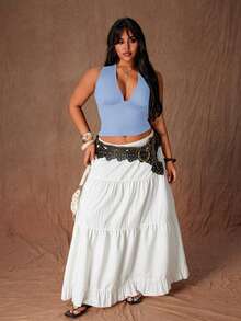 Rustia Áo tank top nữ cỡ lớn kiểu vintage lãng mạn, năng động, cổ chữ V sâu, ôm sát, thích hợp cho đi làm, đi học, đi làm về, mùa xuân, hè, thu, mùa tựu trường, lễ hội âm nhạc, Lễ Tạ ơn. - Màu xanh nhạt - Xem 6