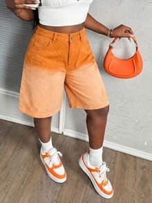 Slaydiva Women's Summer Casual Washed Gradient Ripped Denim Shorts - Orange - View 5