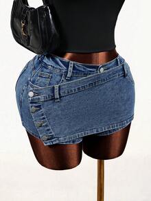 Mistrie Quần short denim dáng ôm, thoải mái dành cho nữ, thích hợp cho mùa hè. - Màu xanh lam - Xem 6