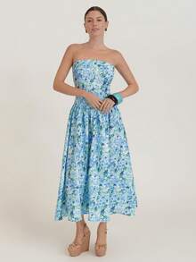 Đầm maxi không dây vai in hoa dành cho nữ - Nhiều màu - Xem 4