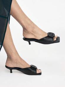 Square Toe High Heel Sandals Women Wear Thin Heel V-Cut Fashion Internet Celebrity Open Toe Slippers Summer - Black - View 8