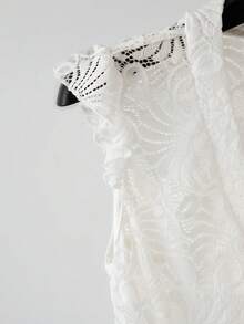 GlowEve Women's Fashion V-Neck Sleeveless Hollow Lace Fabric Metal Buckle Decor Elegant Versatile Tank Top, Spring/Summer - White - View 3